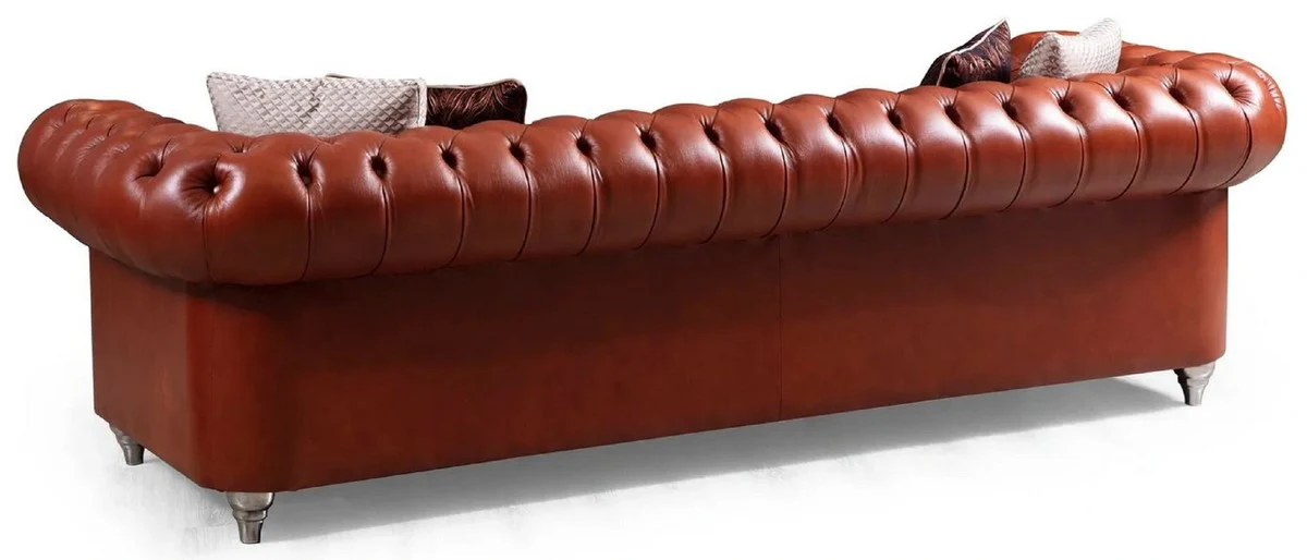 Casa Padrino sof¨¢ Chesterfield de lujo en cuero artificial marr¨®n / plata 270 x 100 x A. 70 cm - Sof¨¢ de sal¨®n - Muebles de sal¨®n - Muebles Chesterfield - Muebles de lujo