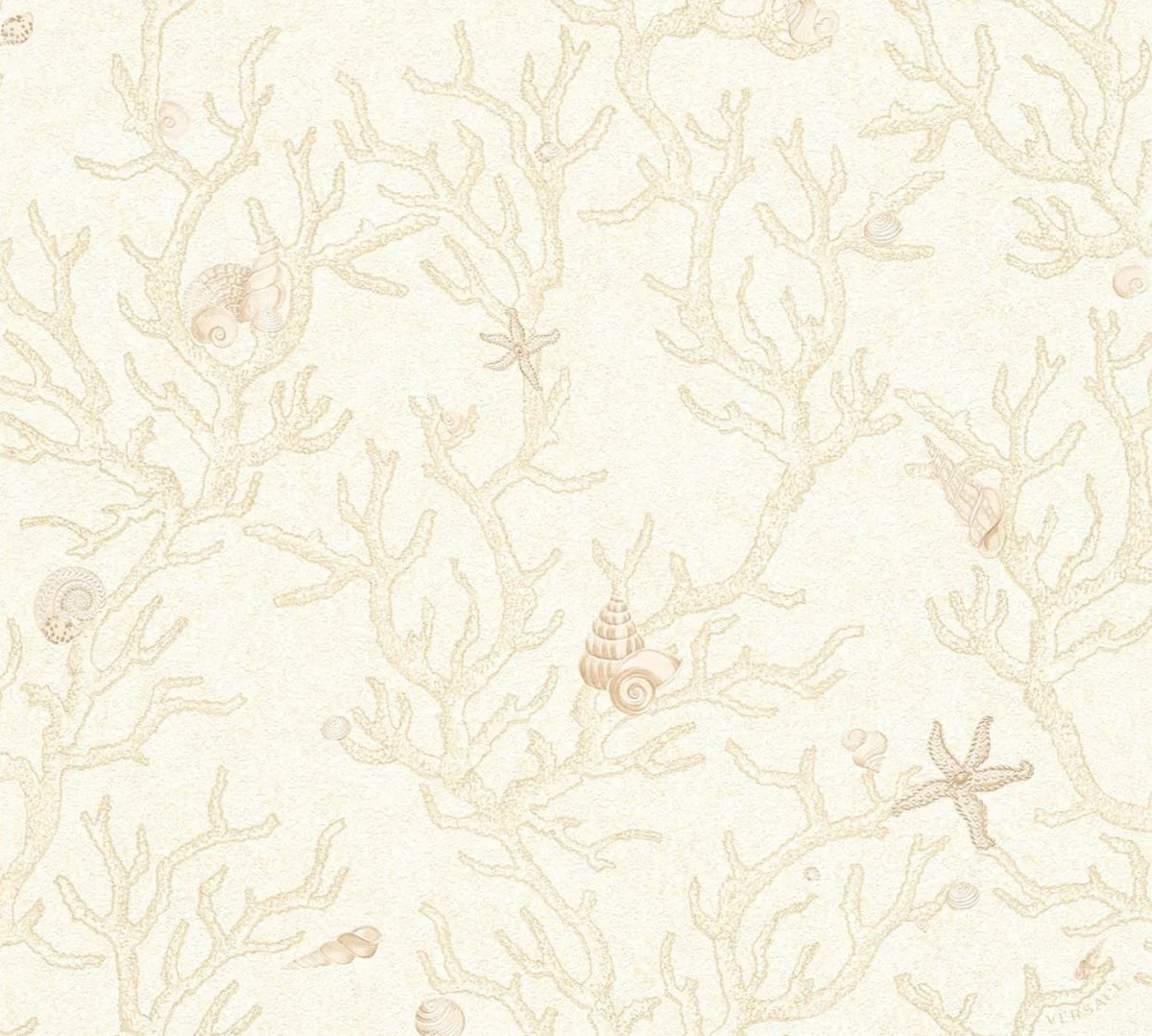 Papel pintado no tejido barroco diseñador Versace Les Etoiles de la Mer 344961 Crema / Beige Metalizado - Design Papel Pintado - Papel Pintado de Lujo