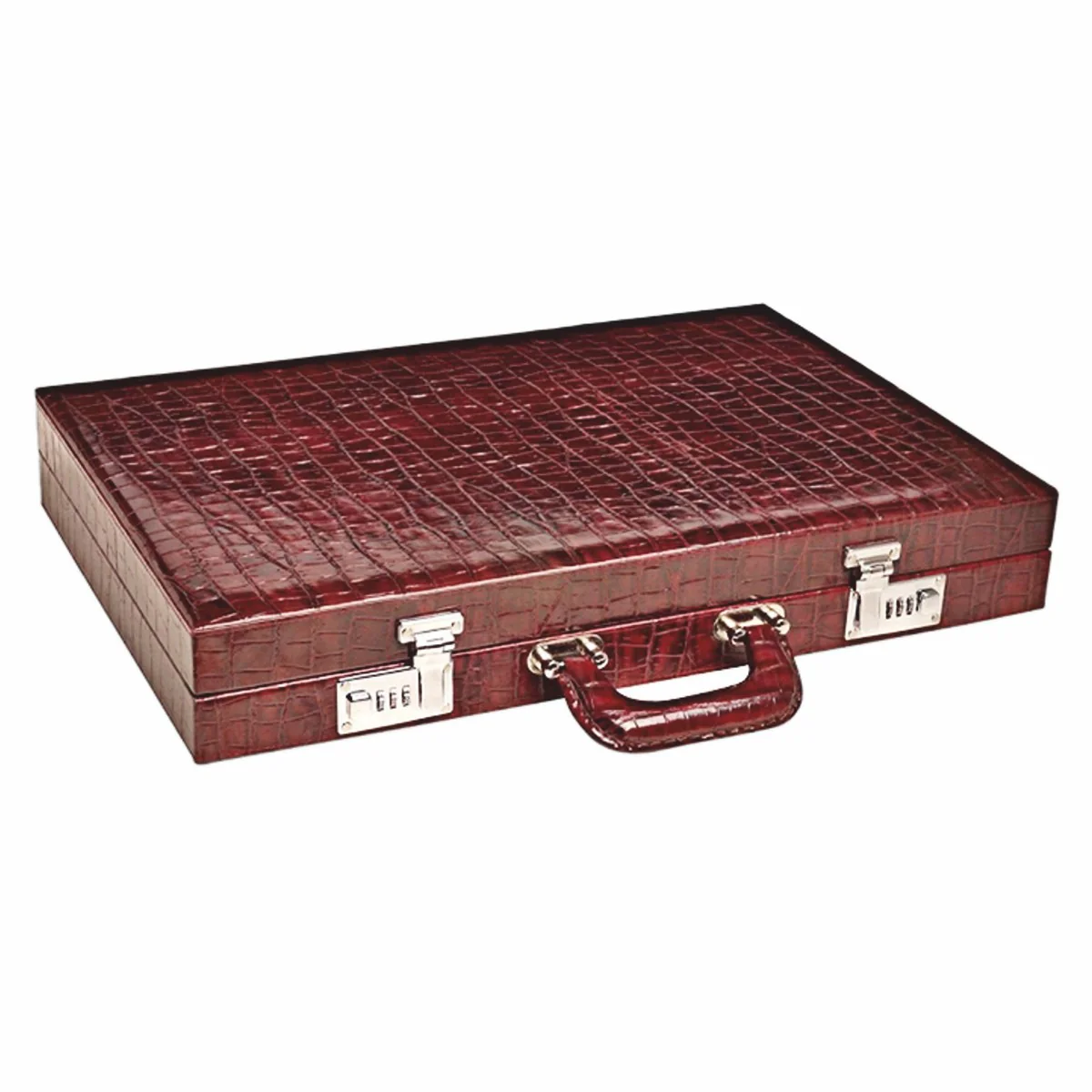 Casa Padrino Malet¨ªn de Backgammon de Lujo en Piel Genuina Cocodrilo ¨®ptico Rojo Burdeos - Accesorios de Lujo