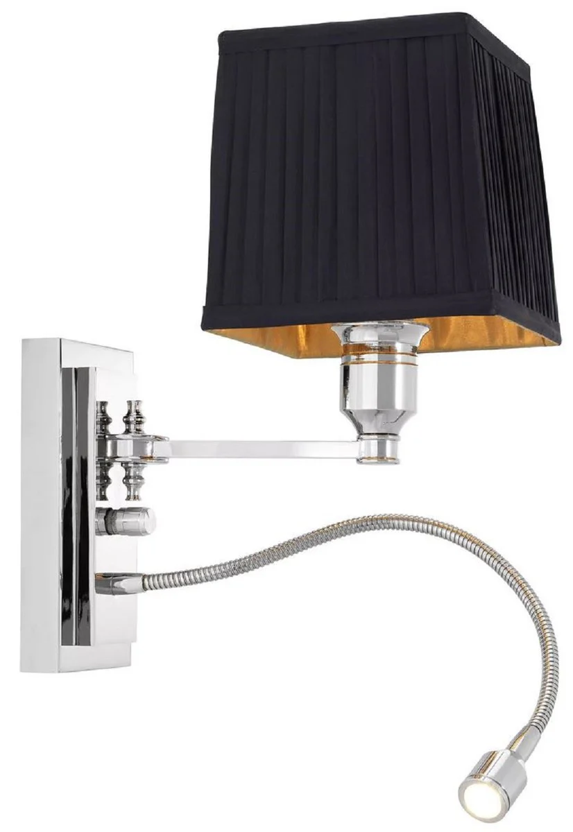 Casa Padrino lámpara de pared de lujo plata / negro 14 x 25 x A. 30,5 cm - Lámpara de pared con luz de lectura LED giratoria - Luces de hotel - Luces de pared de lujo - Calidad de lujo