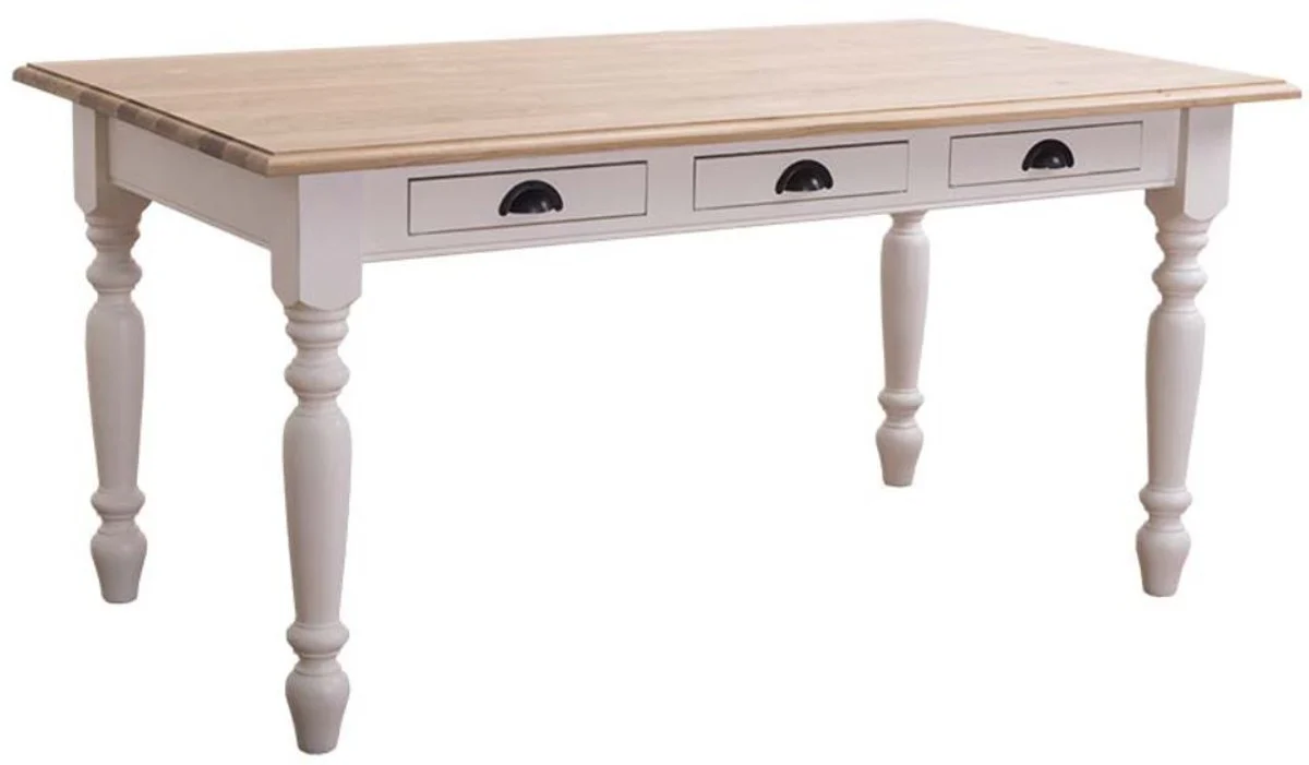 Casa Padrino mesa de comedor de estilo rural con 3 cajones color crema / natural - Varios Tama?os - Muebles de Cocina en Estilo Rural