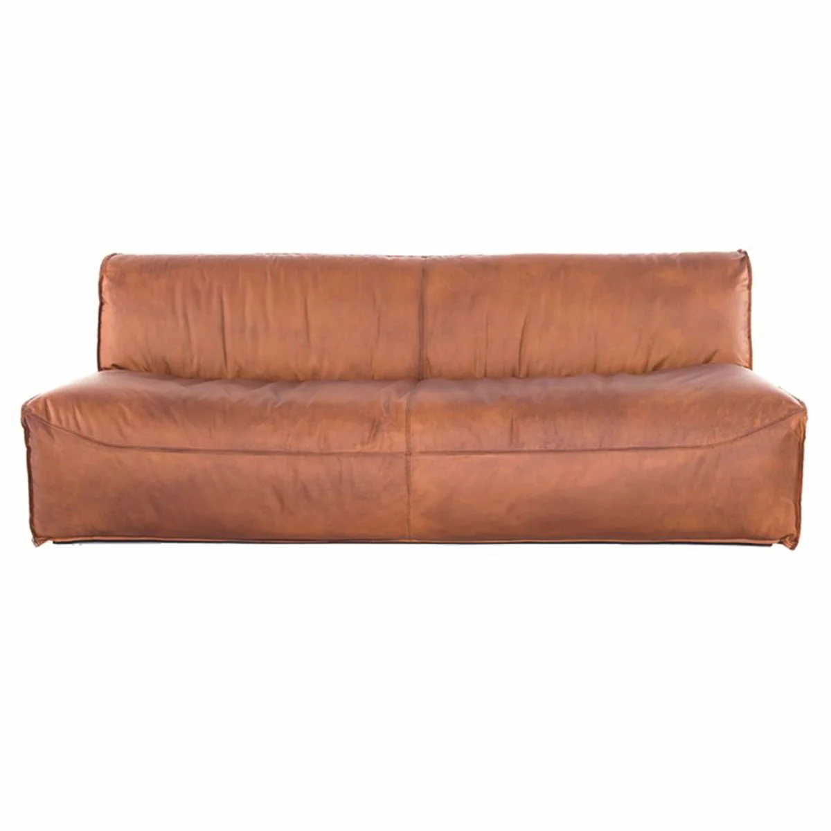 Casa Padrino sof¨¢ de cuero de lujo marr¨®n claro 190 cm - Sof¨¢ modular de sal¨®n de cuero genuino