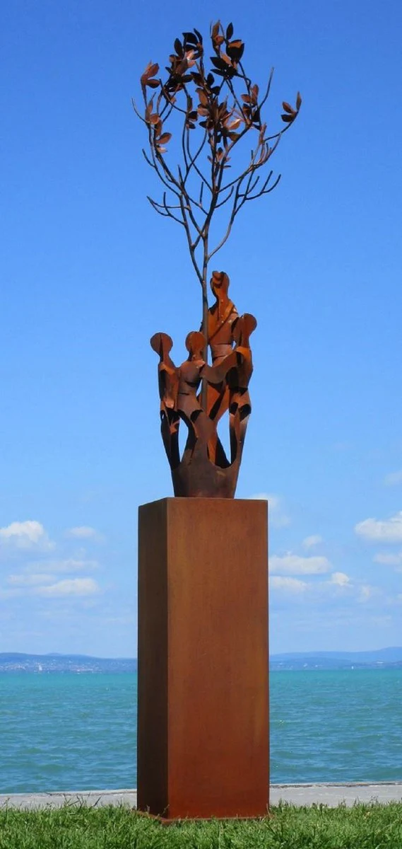 Casa Padrino escultura de metal de decoraci¨®n de jard¨ªn XXL amigos en ¨¢rbol sobre columna ¨®xido A. 260 cm