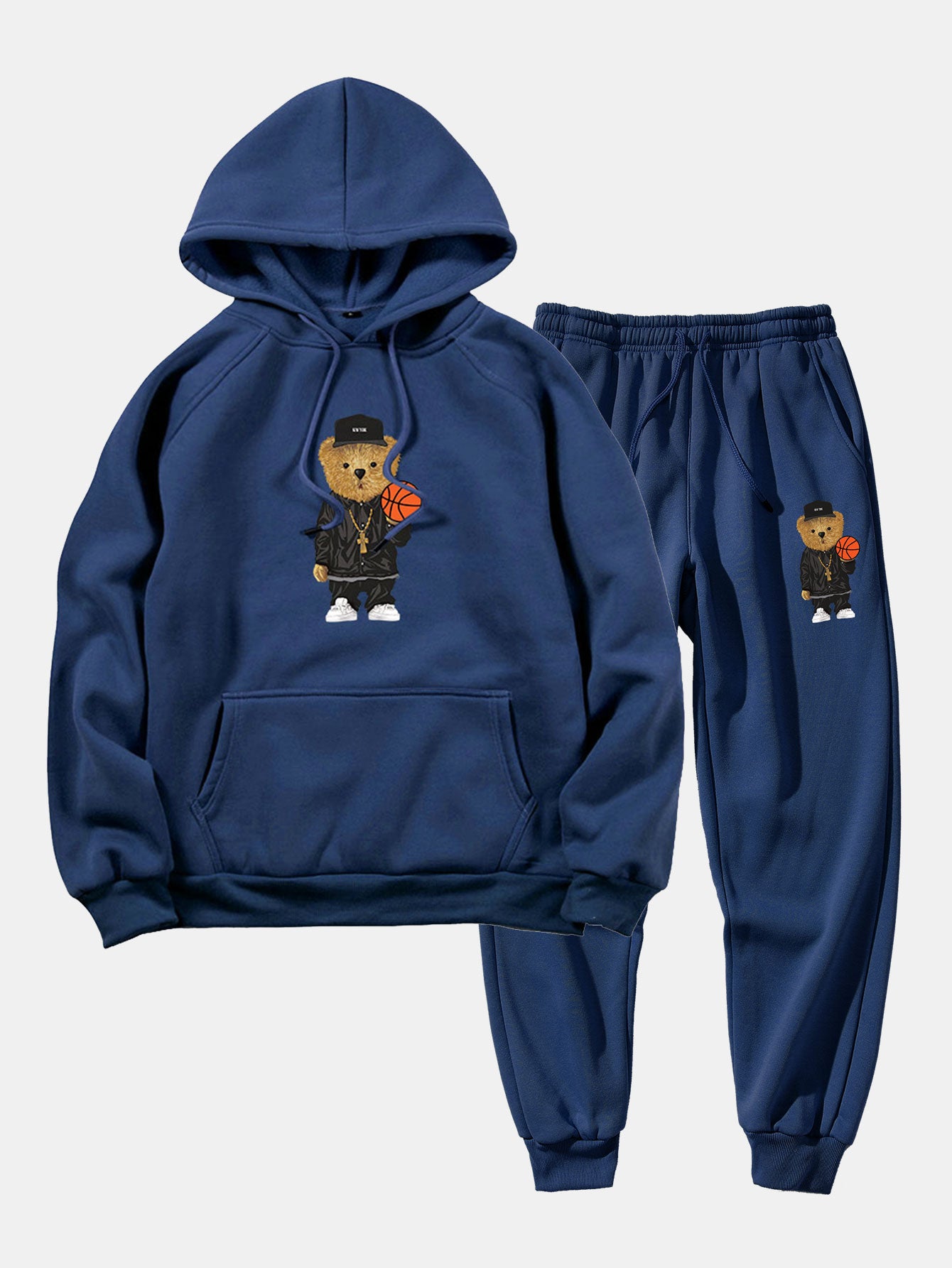 Basketball Bear Print Hoodie & Jogger Pants