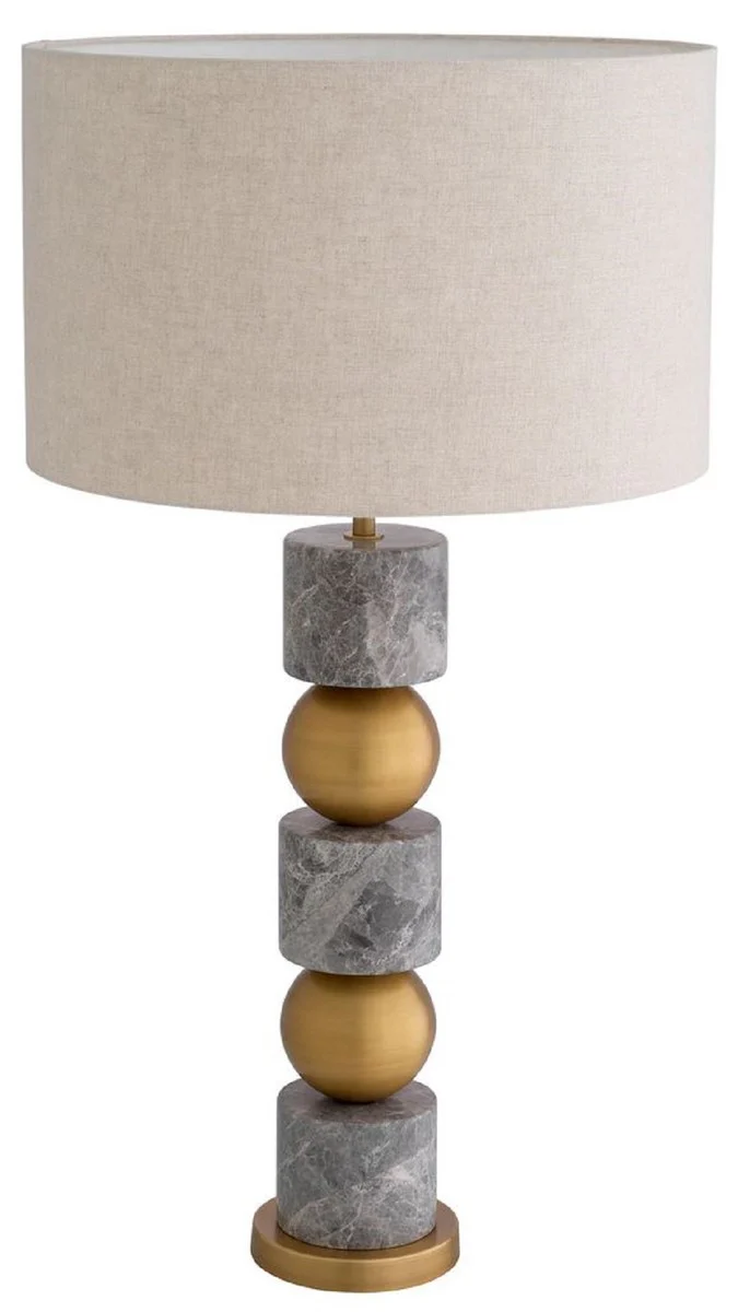 Casa Padrino lámpara de mesa de lujo latón antiguo / gris / crema Ø 50 x A. 92,5 cm - Lámpara de escritorio con pantalla redonda - Lámparas de mesa de lujo - Lámparas de escritorio de lujo