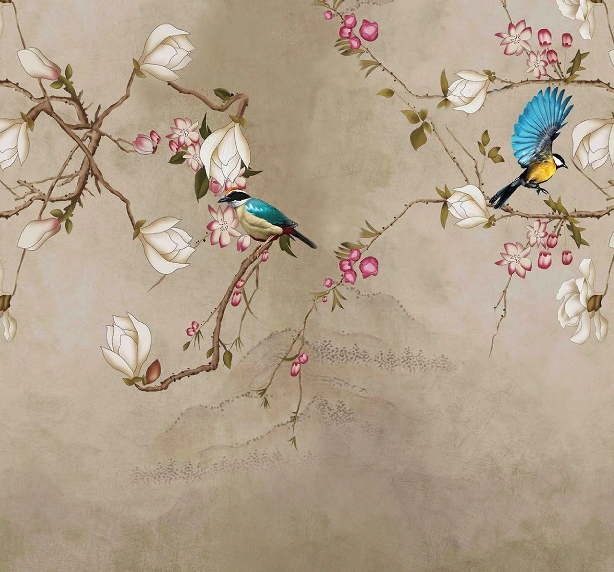 Casa Padrino conjunto de cortinas de lujo pájaros beige / multicolor 250 x A. 290 cm - Cortinas de lino y terciopelo estampadas - Cortinas de ojales - Cortinas correderas - Calidad de Lujo