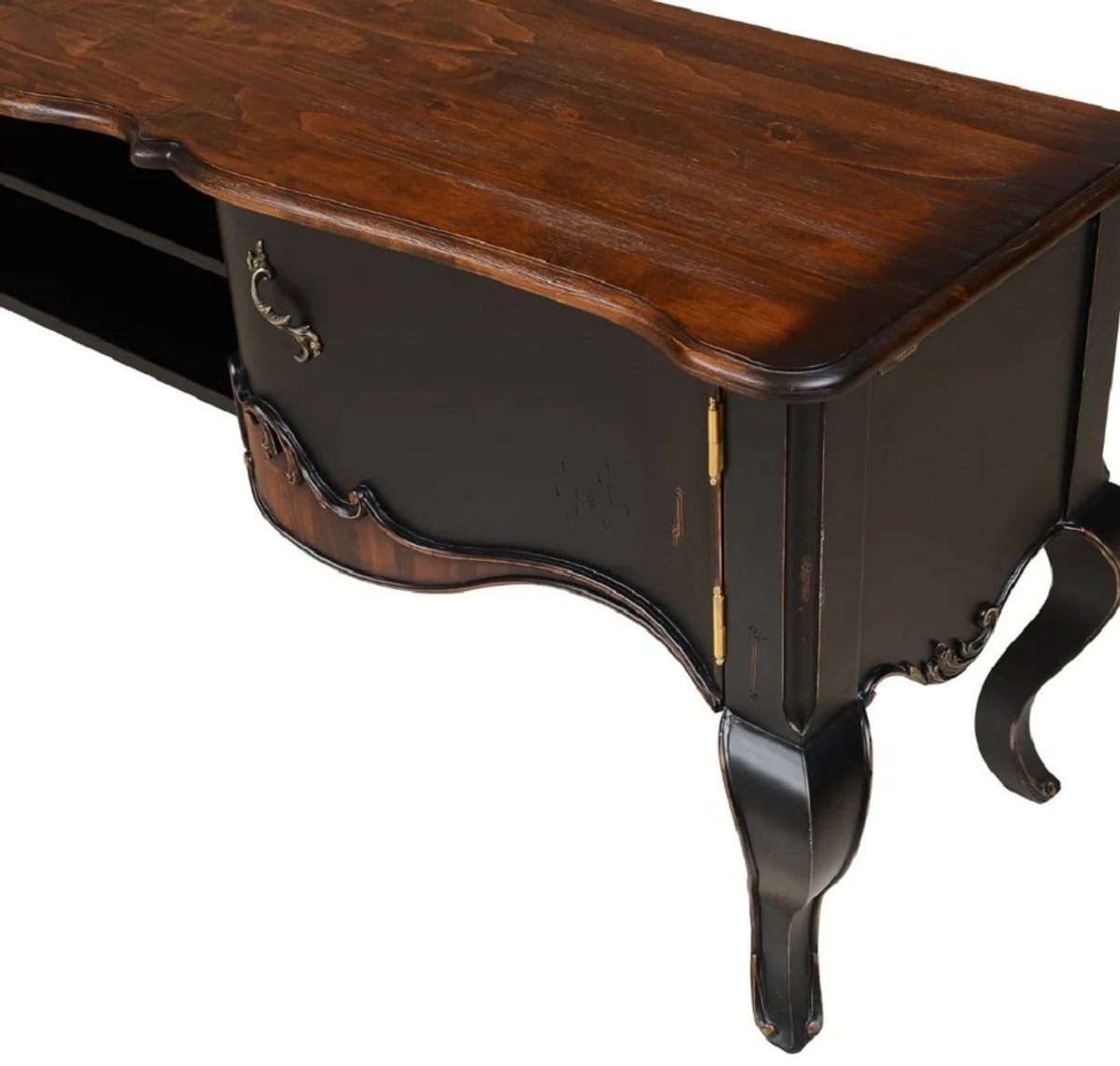 Casa Padrino armario de TV barroco de lujo marrón / negro antiguo 182 x 48,5 x A. 63 cm - Magnífico aparador de madera maciza con 2 puertas - Muebles de oficina de lujo en estilo barroco