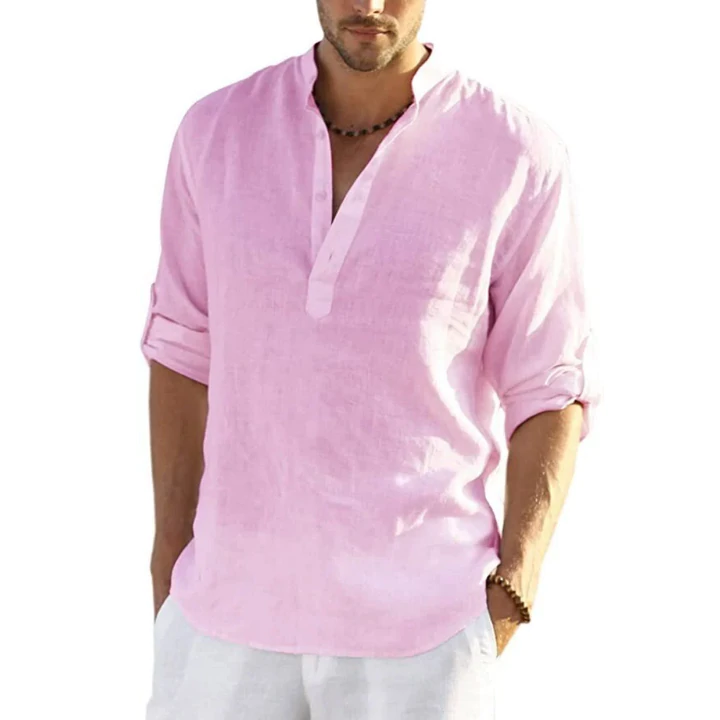 EvalonrealmTM Men's Cotton Linen Henley Shirt