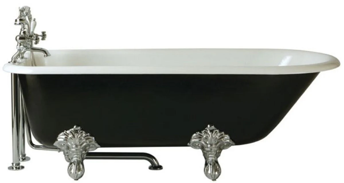 Casa Padrino bañera Art Nouveau de lujo blanco / negro / plata 170 x 77 x A. 61 cm - Bañera nostálgica independiente de hierro fundido - Muebles de Baño Barrocos y Art Nouveau