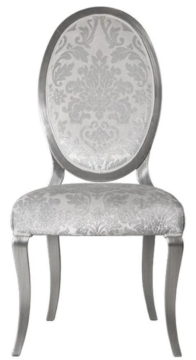 Casa Padrino conjunto de 6 sillas de comedor Art Nouveau de lujo plata / gris / plata 51 x 48 x A. 106 cm - Elegantes sillas de cocina con patr¨®n - Muebles de Comedor Barrocos y Art Nouveau