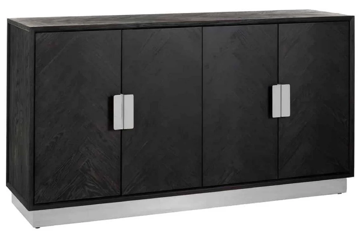 Casa Padrino aparador de lujo negro / plata 160 x 45 x A. 86 cm - Mueble de madera maciza con 4 puertas - Muebles de sal¨®n - Muebles de hotel - Colecci¨®n de Lujo