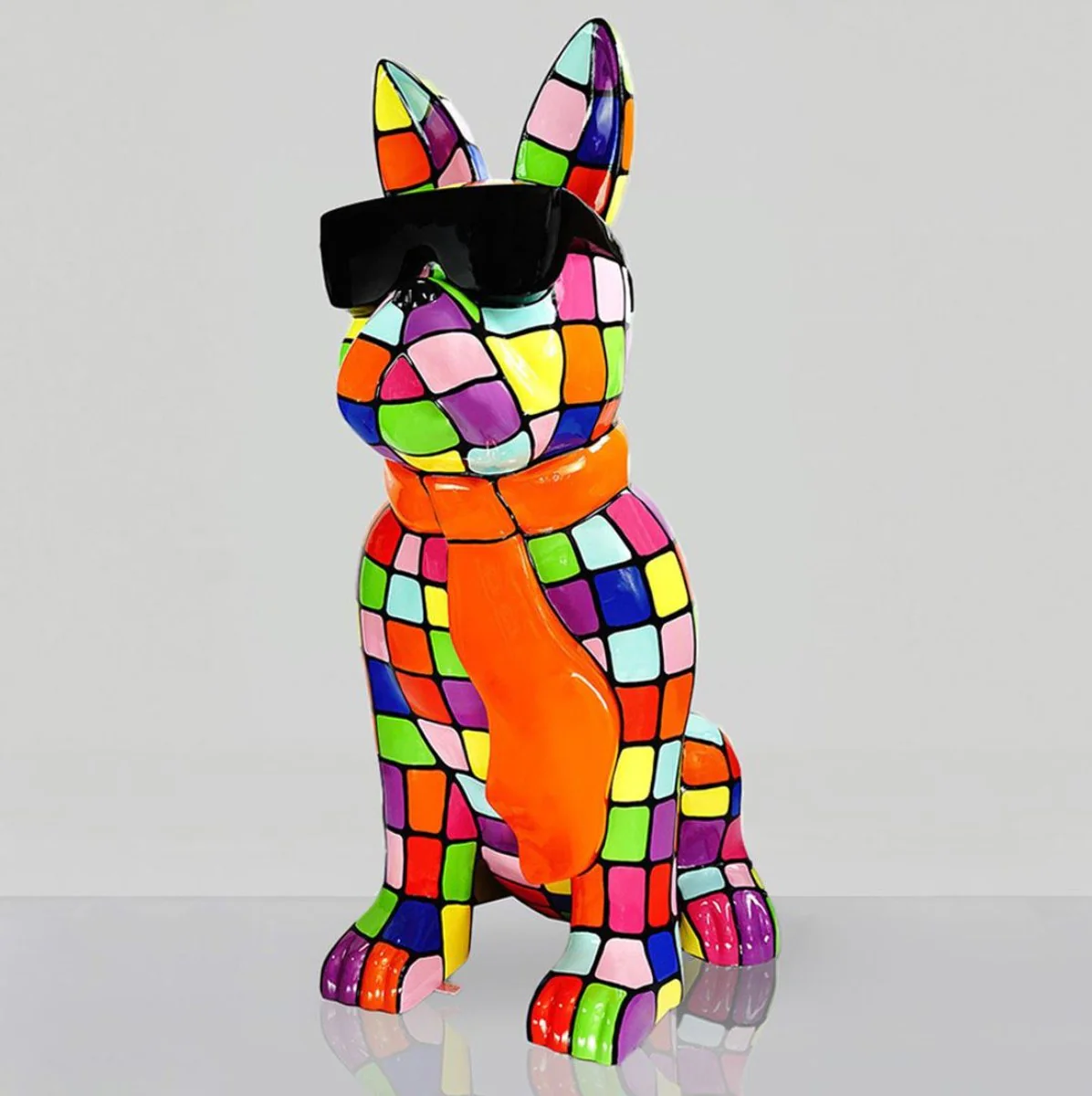 Casa Padrino escultura decorativa XXL perro bulldog colorido / negro A. 196 cm - Figura decorativa de jard¨ªn