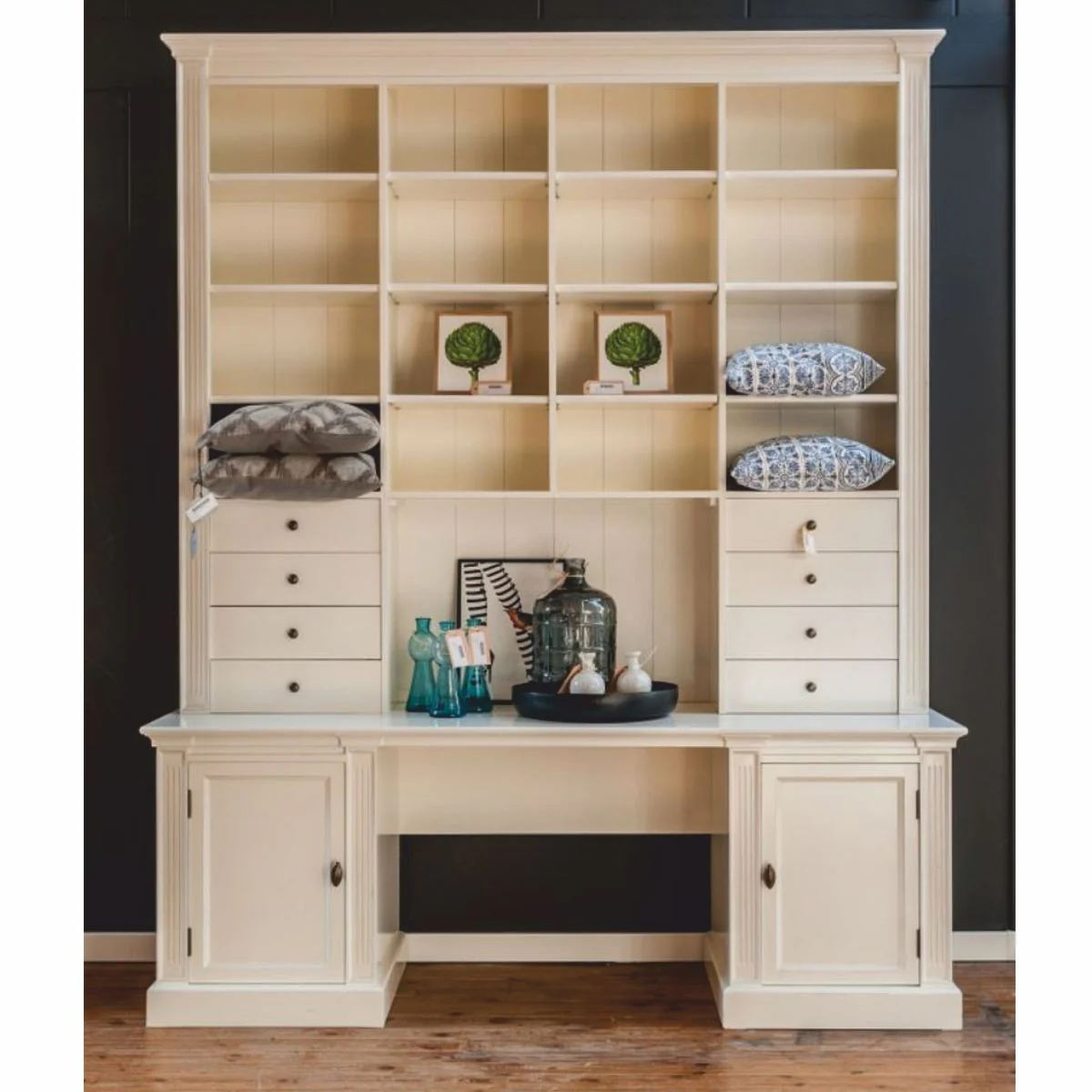 Casa Padrino escritorio de estilo campestre con armario de libros crema 210 x 60 x A. 240 cm - Muebles de oficina