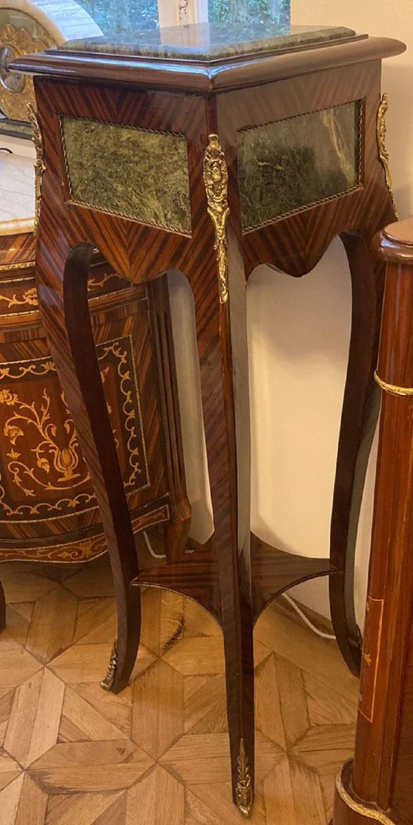 Casa Padrino columna barroco marr¨®n / verde / oro - Mesa auxiliar de madera maciza de estilo antiguo hecha a mano con tapa de m¨¢rmol - Muebles de sal¨®n en estilo barroco - Muebles barrocos