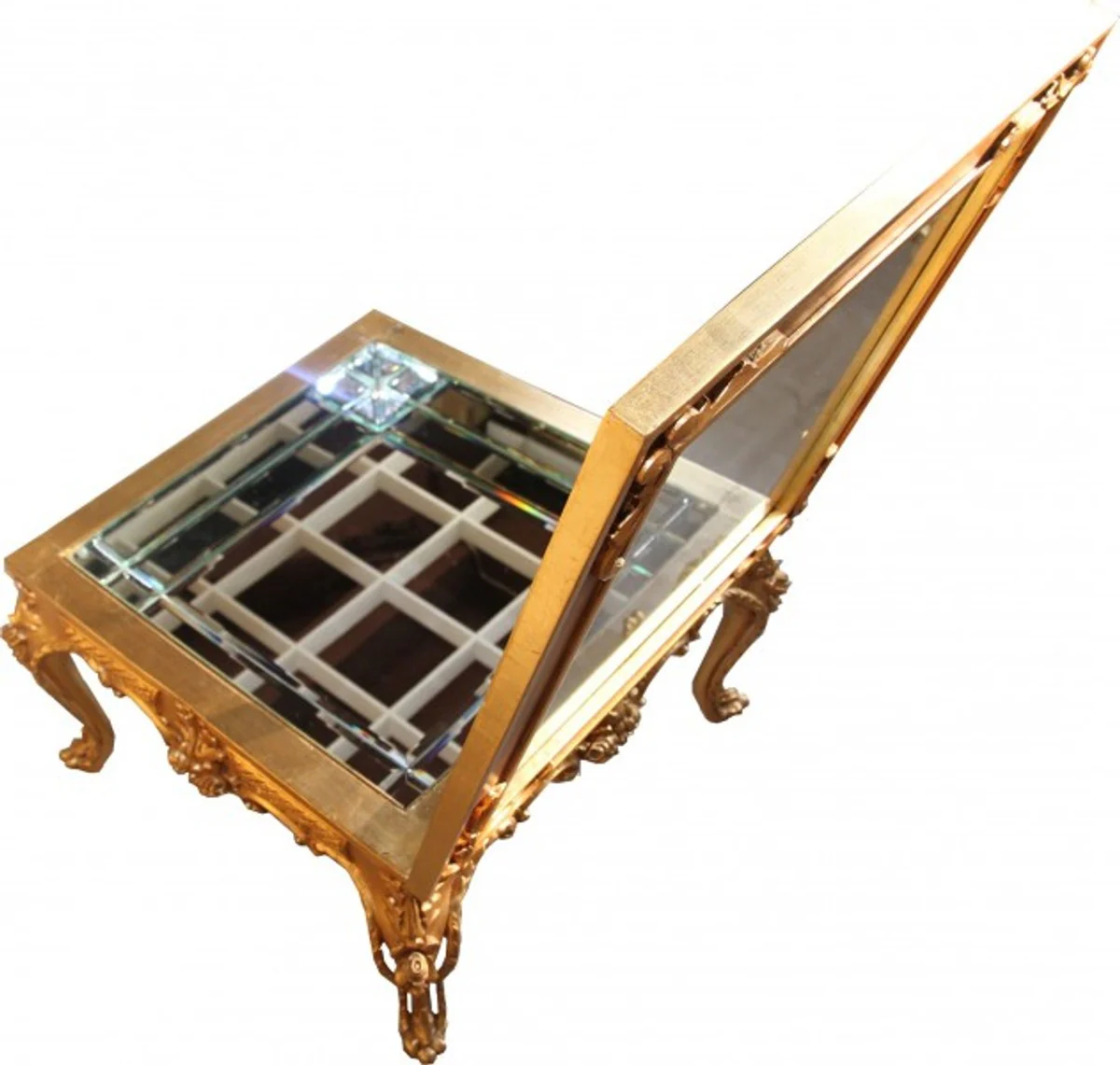 Magnificent Casa Padrino Baroque Couchtisch Gold mirrored with hinged glass lid 67 x 67 cm - living room salon furniture