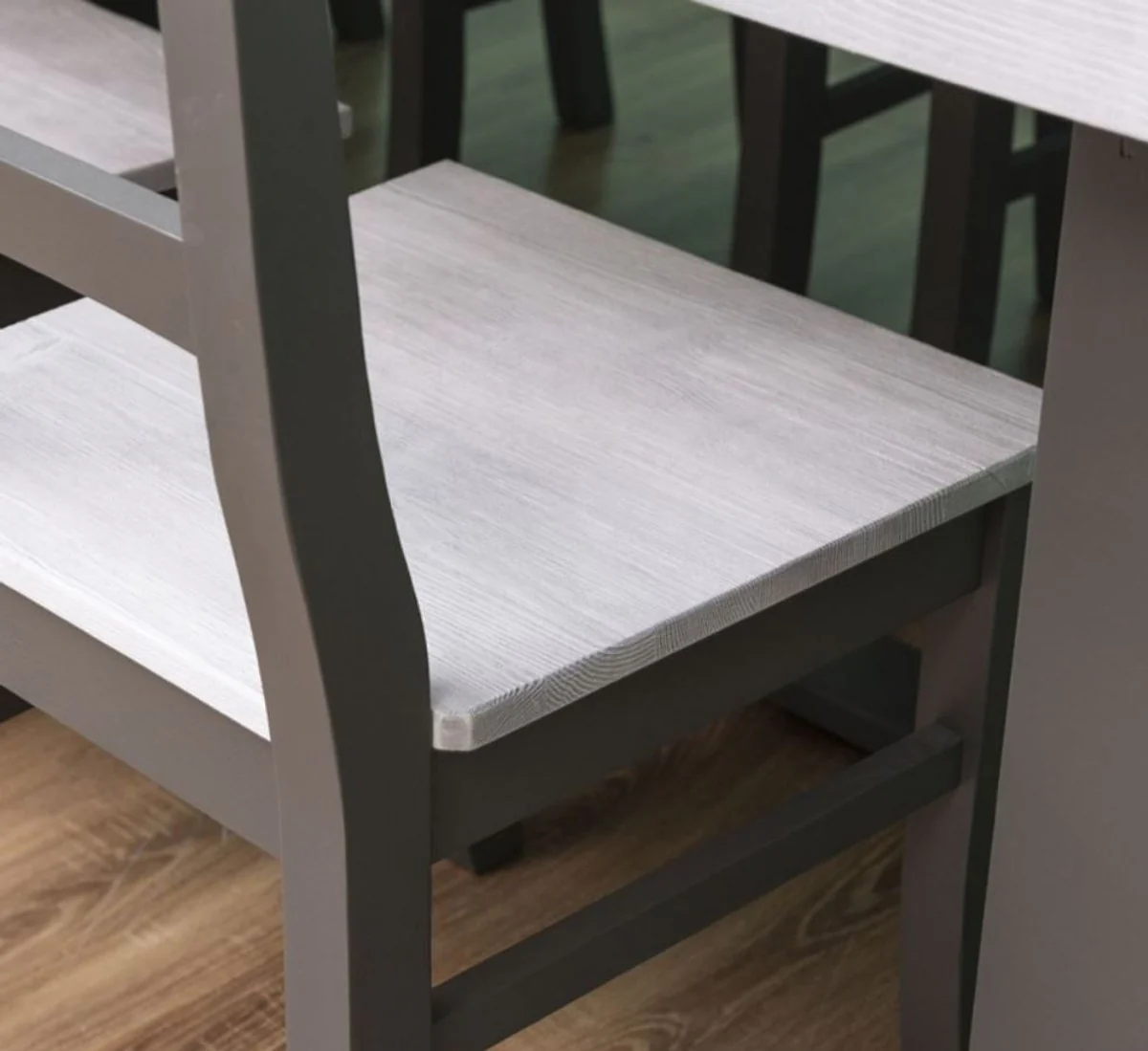 Casa Padrino conjunto de muebles de comedor de estilo campestre gris claro / gris - 1 Mesa de Comedor y 6 Sillas de Comedor - Muebles de comedor de madera maciza - Muebles de estilo campestre