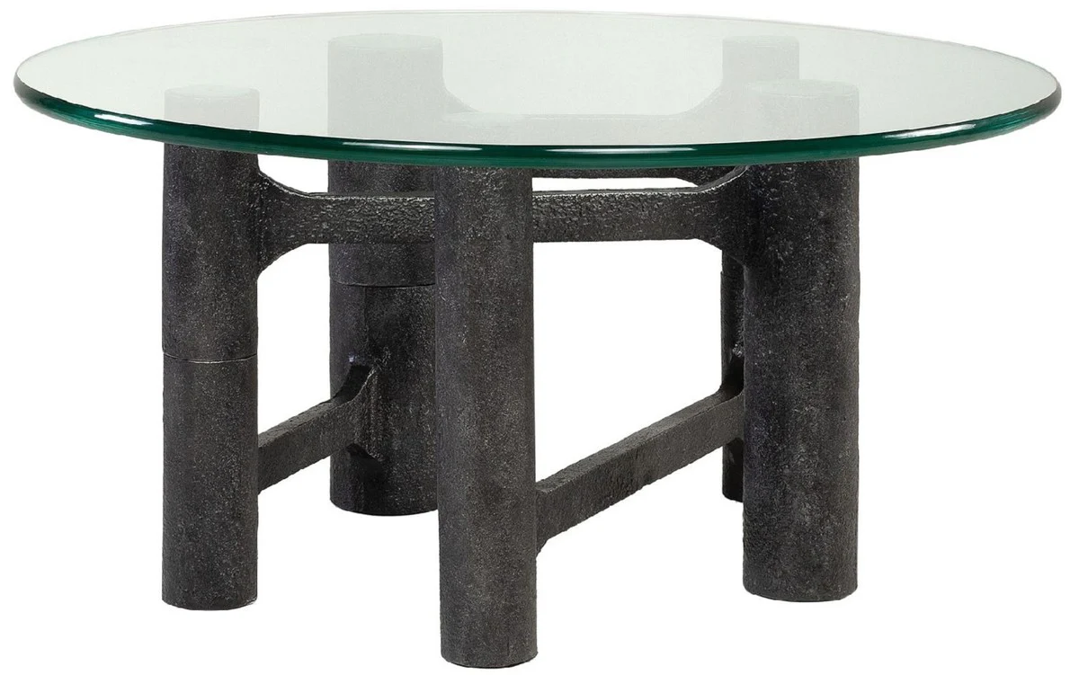 Casa Padrino mesa de centro de lujo negro antiguo ? 75 x A. 35,5 cm - Mesa de sal¨®n redonda de aluminio con tapa de vidrio - Muebles de sal¨®n - Muebles de lujo - Interiores de lujo