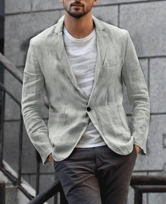 Basics Plain Notch Lapel Pocket Two Button Loose Blazer