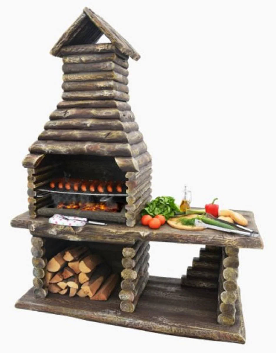 Casa Padrino barbacoa de jard¨ªn de lujo marr¨®n 162 x 70 x A. 205 cm - Chimenea de hormig¨®n en aspecto de madera - Accesorios de jard¨ªn de lujo