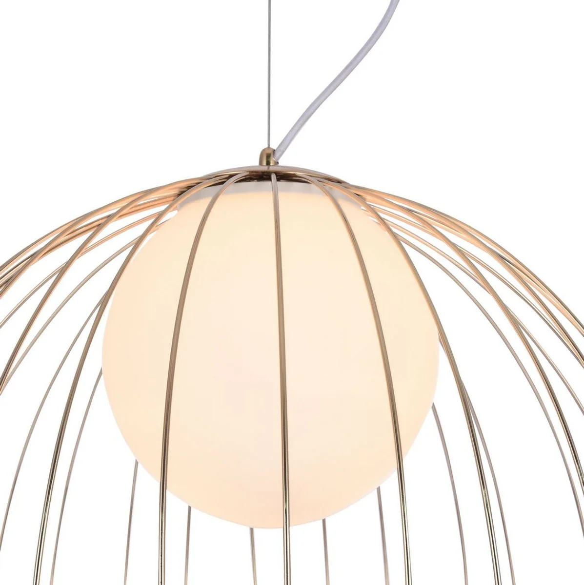 Casa Padrino lámpara de suspensión oro / blanco Ø 50 x H. 41 cm - Luminaria Hecha de Varillas de Metal Curvadas