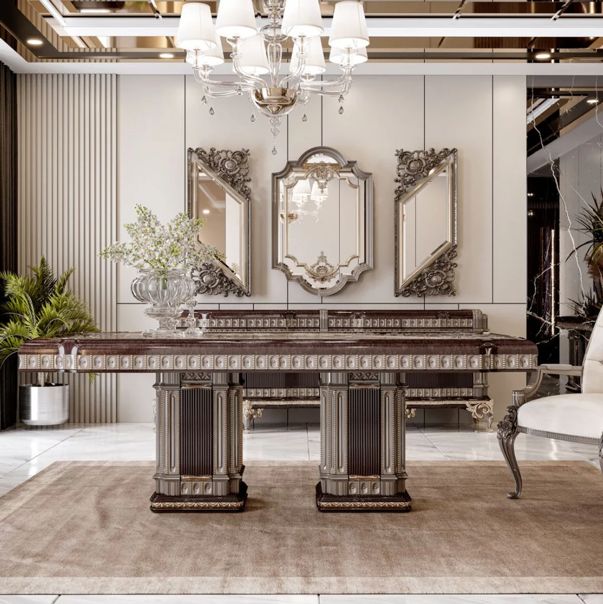 Casa Padrino mesa de comedor barroco de lujo marr¨®n oscuro / gris 250 cm