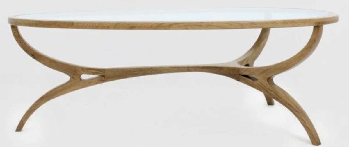 Casa Padrino mesa de centro Art Deco de lujo marr¨®n claro 130 x 88 x A. 46 cm - Mesa de sal¨®n de madera maciza noble con tapa de vidrio - Muebles de Sal¨®n