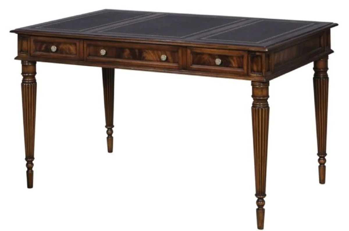 Casa Padrino Escritorio de Caoba Art Nouveau de Lujo con 3 Cajones Marr¨®n Oscuro / Negro / Oro 126 x 73 x H. 75 cm - Muebles de Oficina - Calidad de Lujo