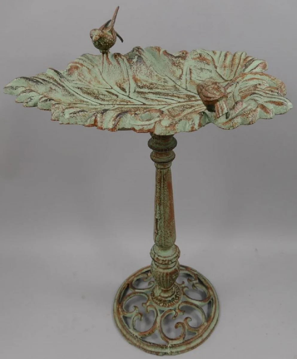 Casa Padrino baño de pájaros Art Nouveau con 2 pájaros decorativos verde claro / óxido 40 x 34 x A. 61 cm - Decoración de Jardín - Accesorios de Jardín