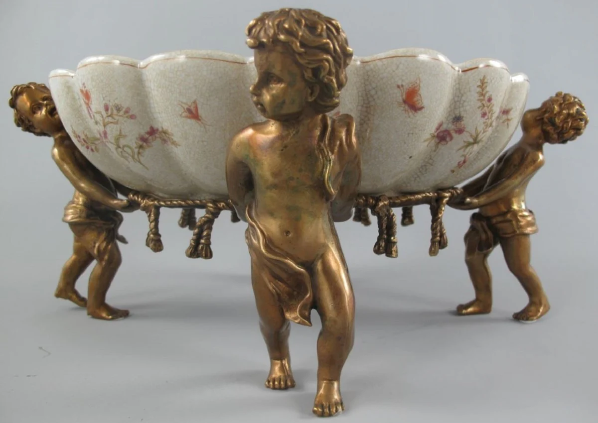 Casa Padrino cuenco de porcelana Art Nouveau con 4 figuras de ángel decorativas crema / multicolor / latón 40 x 30 x A. 17 cm - Accesorios Decorativos Barrocos y Art Nouveau