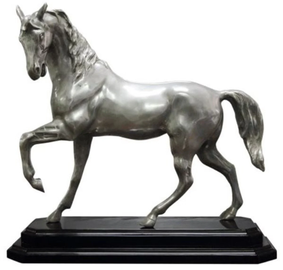 Casa Padrino caballo de lujo de la figura de con base de madera plata / negro 42 x 17 x H. 40 cm - Estatuilla de Decoración Plateada