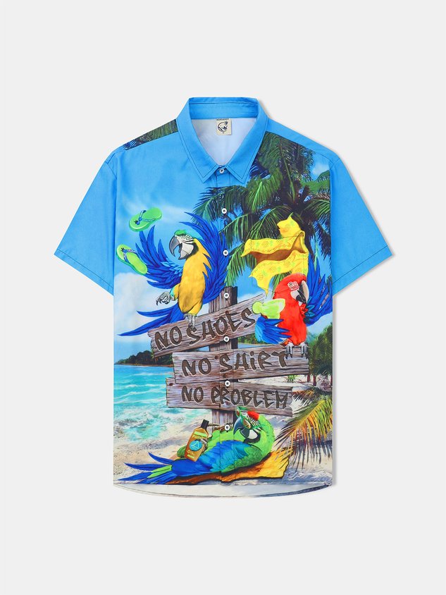 Parrots Chest Pocket Short Sleeve Hawaiian Shirt