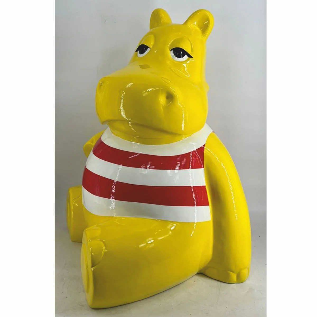 Casa Padrino escultura decorativa XXL hipop¨®tamo amarillo / blanco / rojo A. 100 cm