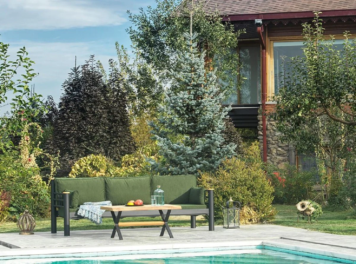 Casa Padrino sof¨¢ de jard¨ªn Art Nouveau verde / gris / natural 200 x 70 x A. 85 cm - Sof¨¢ de jard¨ªn de metal con cojines - Sof¨¢ de Terraza - Muebles de jard¨ªn - Muebles Art Nouveau