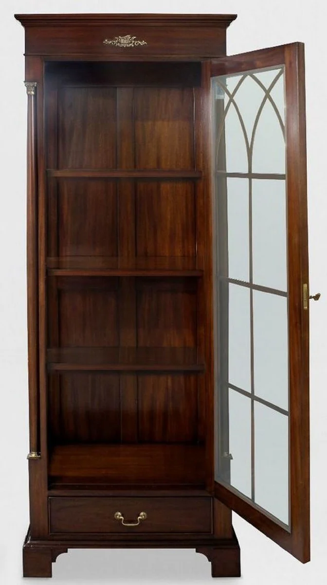 Casa Padrino vitrina de lujo marr¨®n oscuro 70 x 45 x A. 192 cm - Vitrina de caoba con puerta de vidrio y caj¨®n - Muebles de sal¨®n de caoba de lujo
