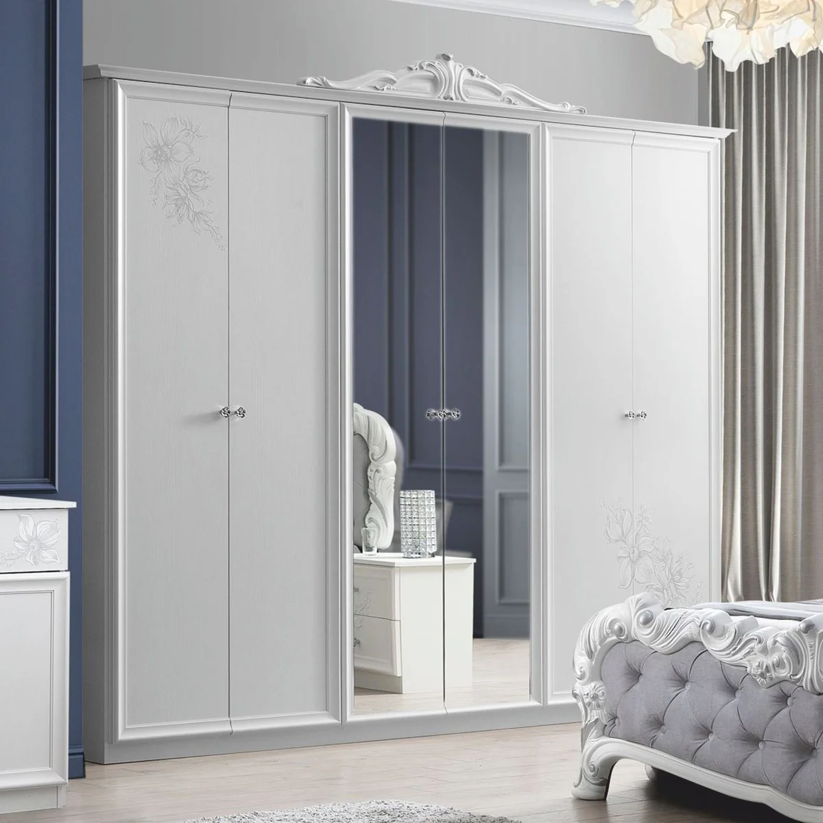 Casa Padrino armario de dormitorio barroco de lujo blanco 261 cm - Muebles de dormitorio barrocos