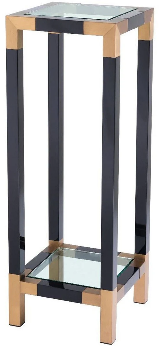 Casa Padrino pilar de lujo negro / lat¨®n 35 x 35 x A. 100 cm - Mesa auxiliar de acero inoxidable con tapas de vidrio - Muebles de Lujo