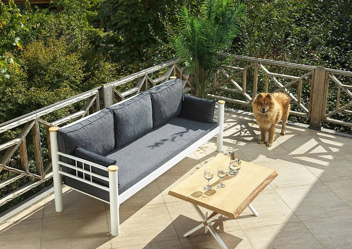 Casa Padrino sof¨¢ de jard¨ªn Art Nouveau antracita / blanco / natural 200 x 70 x A. 85 cm - Sof¨¢ de jard¨ªn de metal con cojines - Sof¨¢ de Terraza - Muebles de jard¨ªn - Muebles Art Nouveau