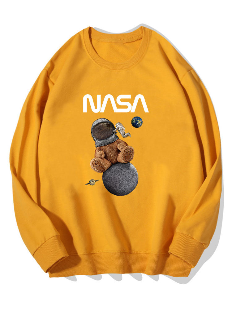 Space Bear Print Cotton Sweatshirt