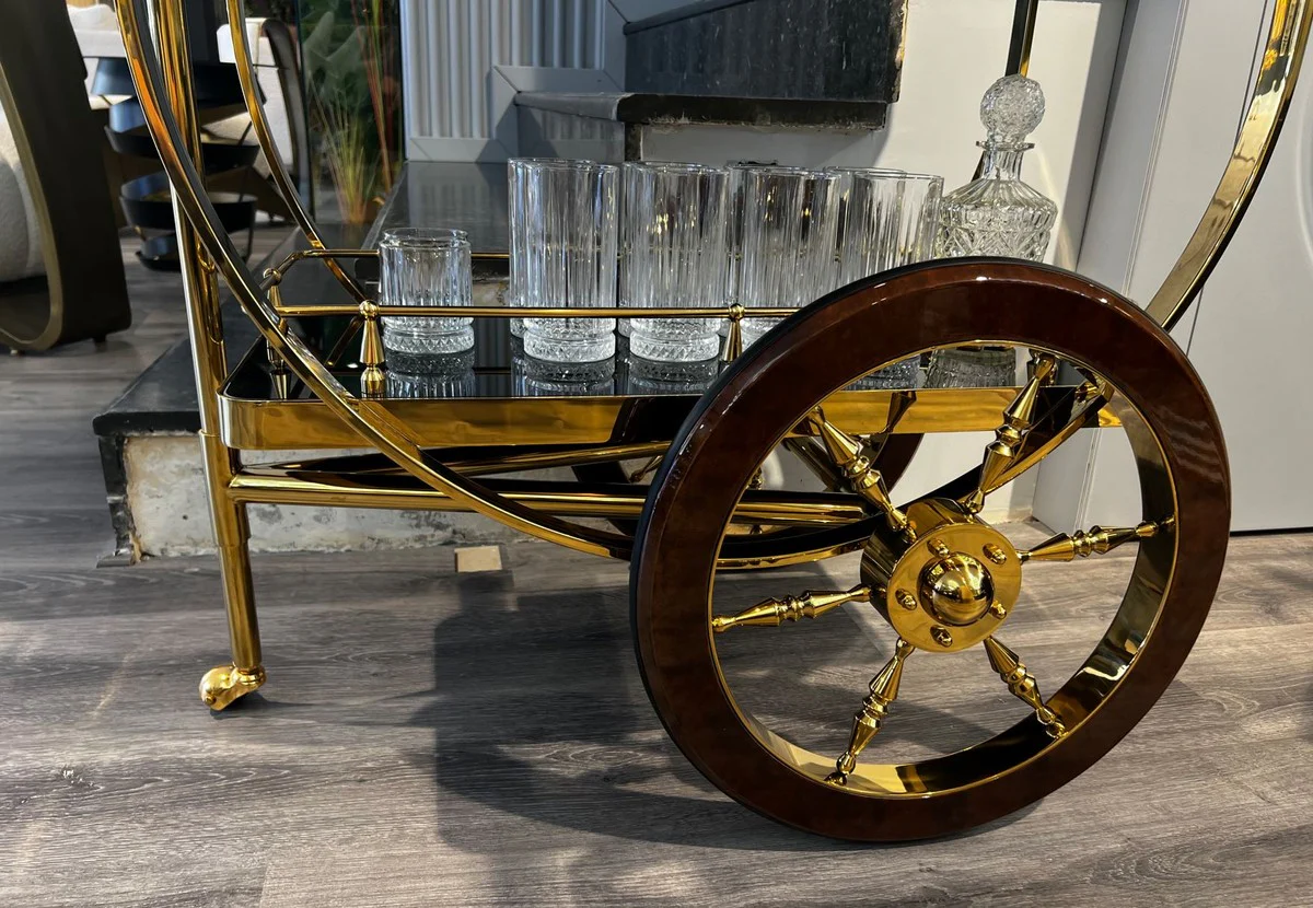 Casa Padrino carrito de servicio de lujo oro / marr¨®n / negro 98 x 48 x A. 85 cm - Carrito de acero inoxidable con placas de vidrio - Accesorios hoteles y restaurantes