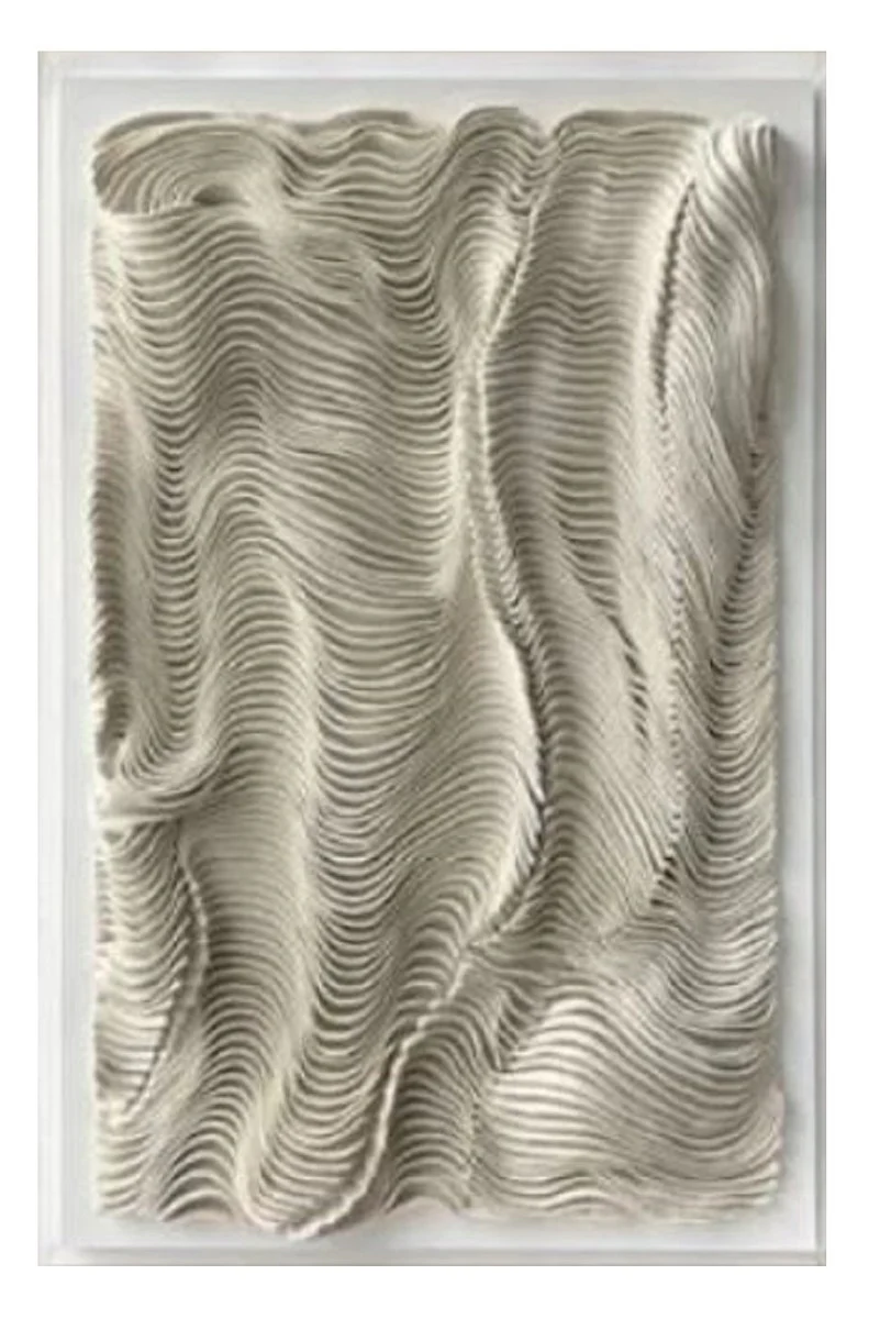 Casa Padrino Pintura al Óleo de Diseño de Lujo Beige / Blanco 80 x A. 110 cm - Pintura Pintada a Mano con Marco de Metal - Decoración de Pared de Diseño de Lujo - Accesorios Decorativos