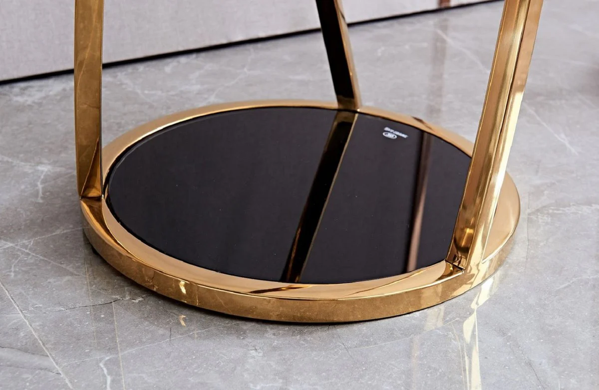 Casa Padrino mesa auxiliar de lujo oro / negro ? 35 x A. 70 cm - Mesa floral redonda de acero inoxidable con tapas de cristal tintado - Muebles de sal¨®n - Muebles de lujo