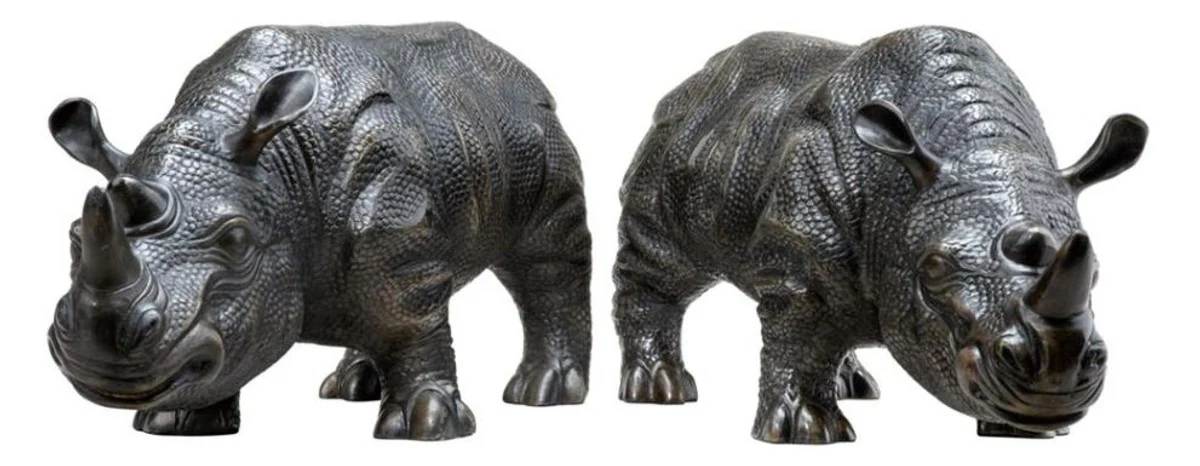 Figuras de bronce de lujo Casa Padrino juego de 2 rinocerontes 15 x 44,5 x 20 cm H. - clase y suntuosamente