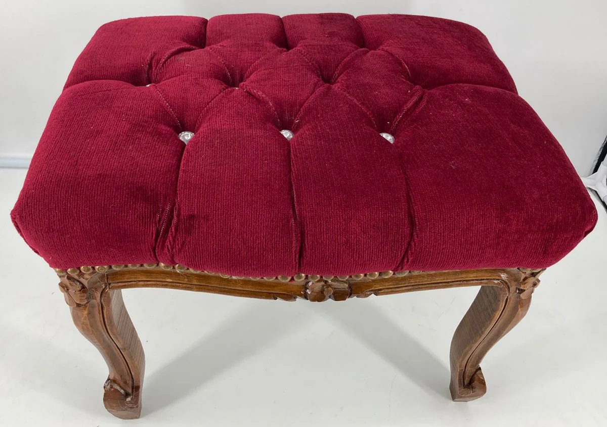 Casa Padrino taburete barroco rojo burdeos / marr¨®n - Taburete de estilo antiguo hecho a mano con pedrer¨ªa - Muebles de estilo barroco