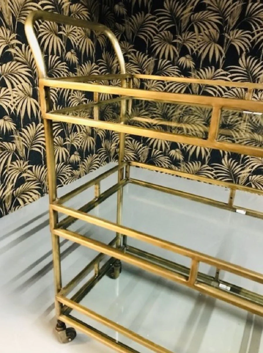 Casa Padrino carrito de servicio de metal de lujo con placas de vidrio lat¨®n 86 x 68 x A. 90 cm - Carrito para Restaurante Hotel Catering - Accesorios de Lujo