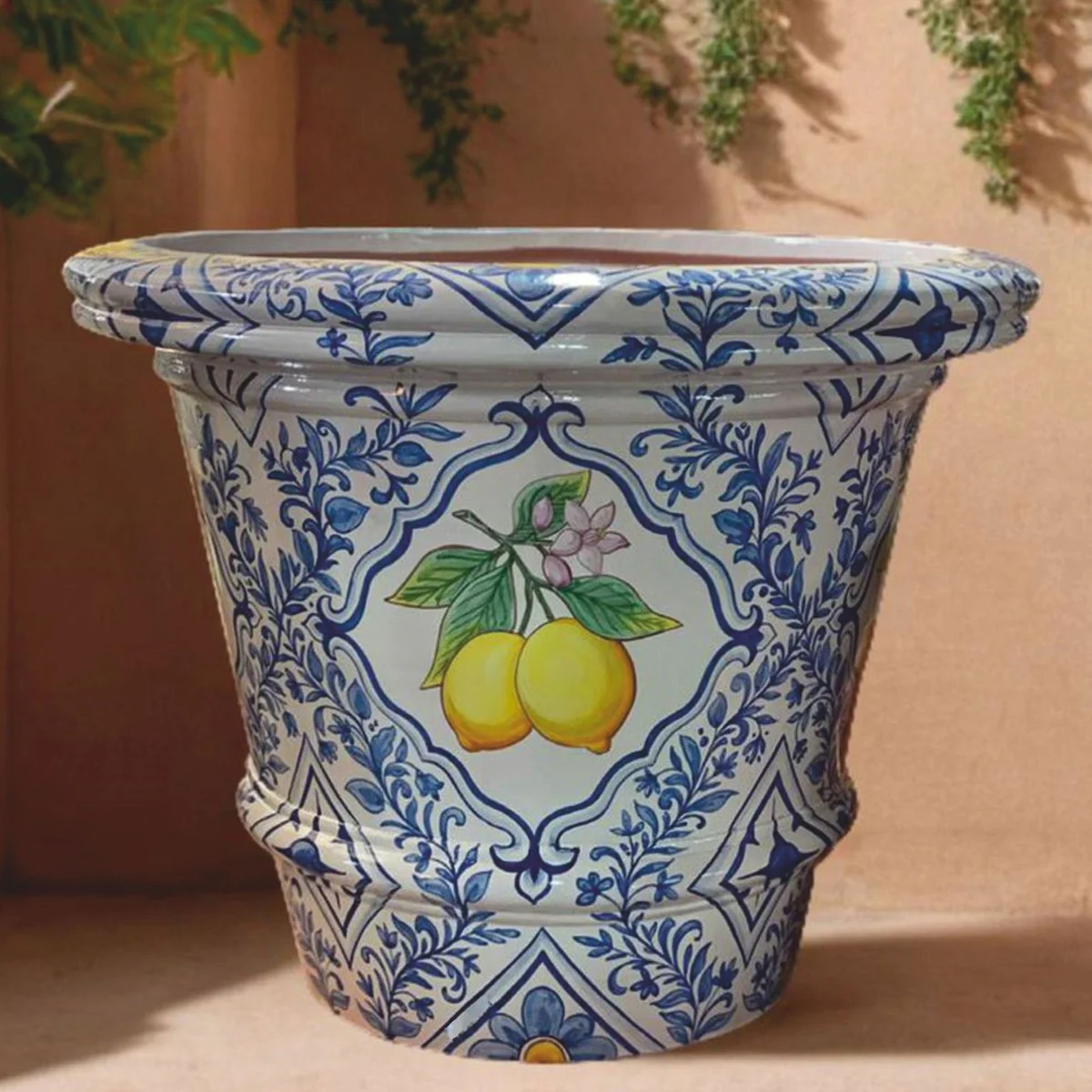 Casa Padrino maceta de lujo azul / blanco / colorido ? 80 x A. 63 cm - Decoraci¨®n de jard¨ªn