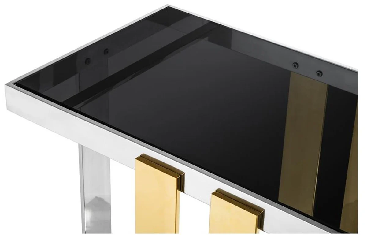 Consola de acero inoxidable diseñador Casa Padrino con cristal ahumado - mesa de consolas de lujo