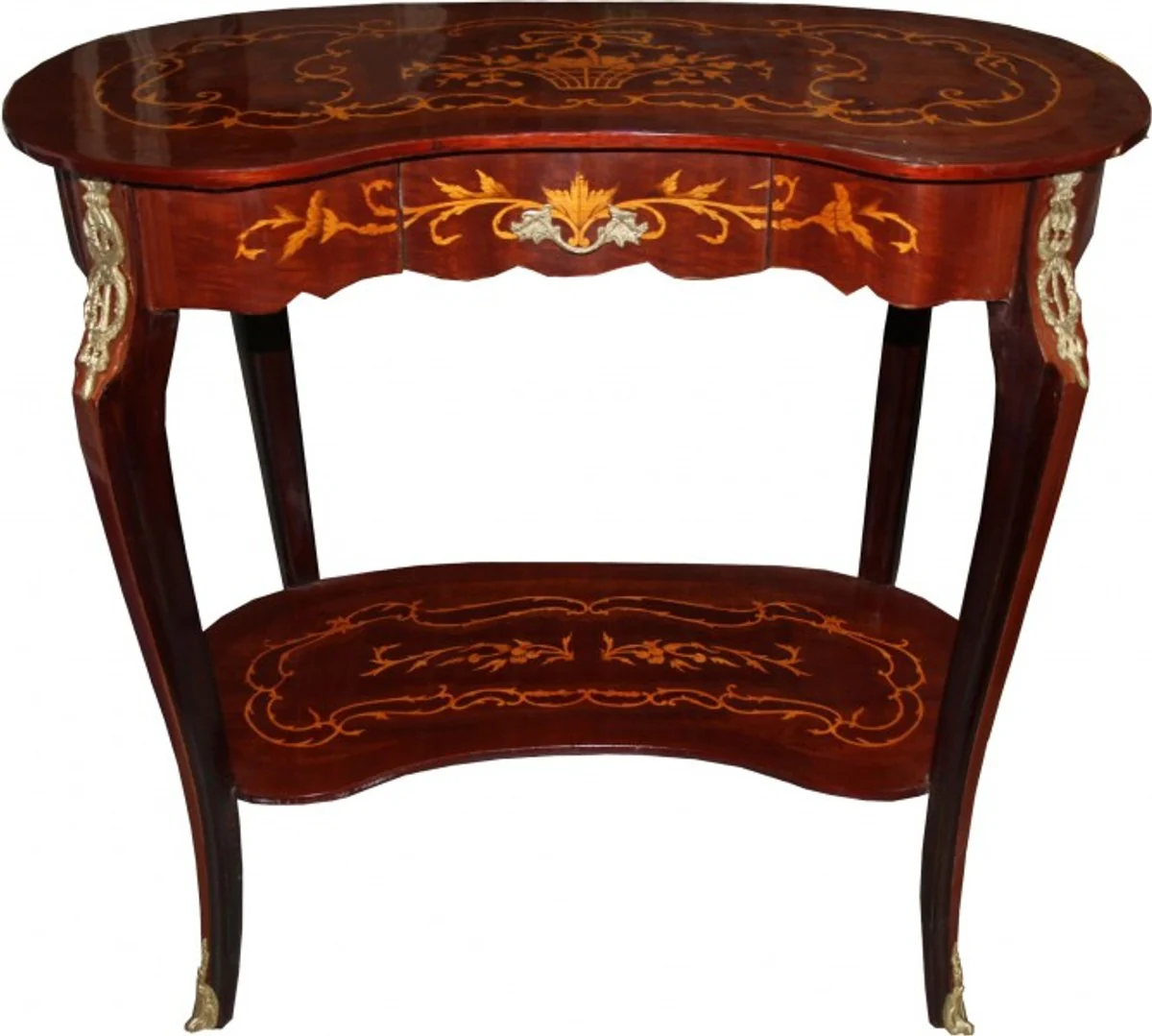 Casa Padrino baroque console table with drawers brown inlaid H 80 cm, B 81 cm kidney shaped - antique style - baroque telephone