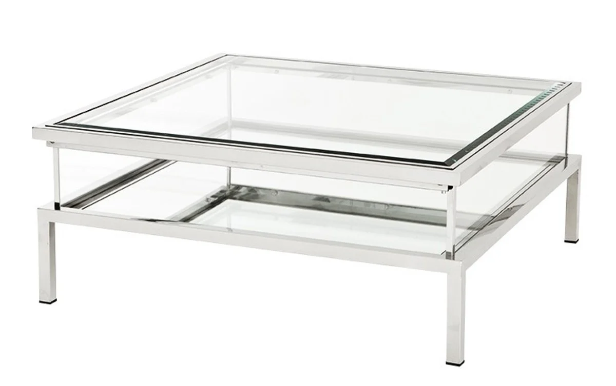 Casa Padrino luxury Art Deco designer coffee table polished stainless steel with mirror glass - Luxury Collection