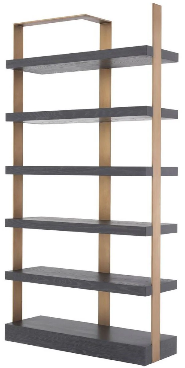 Casa Padrino gabinete de estanter¨ªa de lujo gris antracita / lat¨®n 120.5 x 40 x A. 230 cm - Armario de chapa de roble con marco de acero inoxidable - Armario de libros - Muebles de Sal¨®n de Lujo