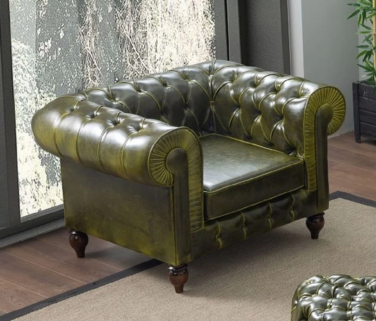 Casa Padrino sill¨®n Chesterfield de lujo en cuero artificial verde / marr¨®n oscuro 115 x 90 x A. 75 cm - Sof¨¢ de sal¨®n - Muebles de sal¨®n - Muebles de lujo - Interior de sal¨®n de lujo